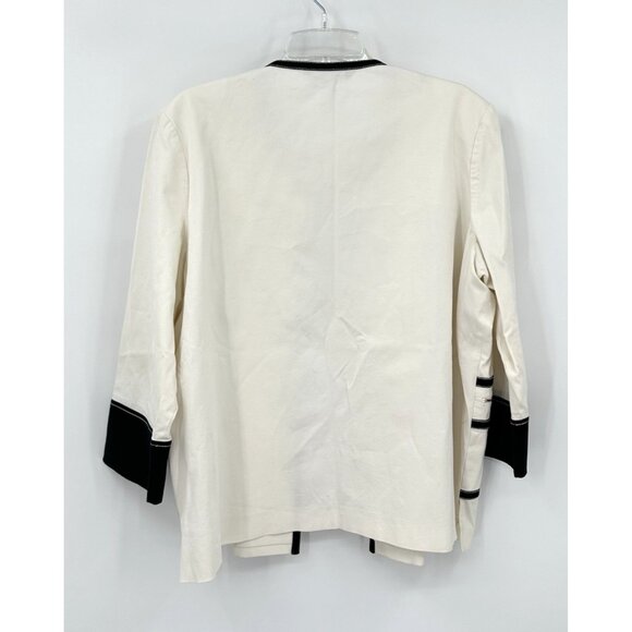jacket blazer open front pockets 3/4 sleeve black ivory plus 1X - Picture 9 of 10